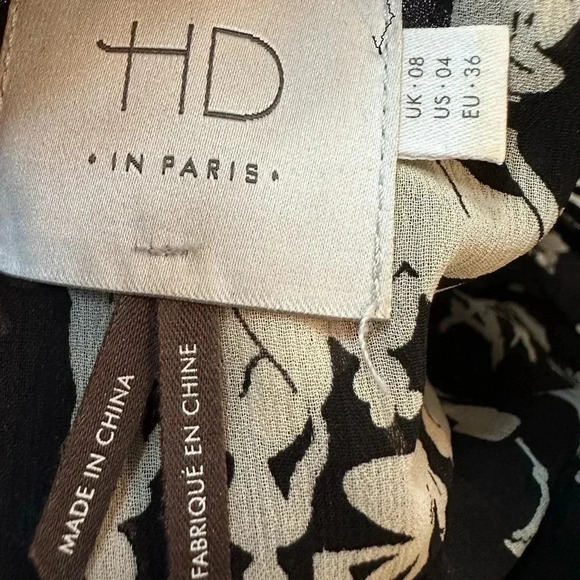 Anthropologie HD in Paris Ruffled Picea Blouse Black White Pastoral Print Size 4 - Picture 10 of 11